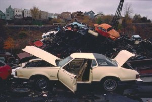 Len Bernstein, "Discarded Automobiles," color photograph