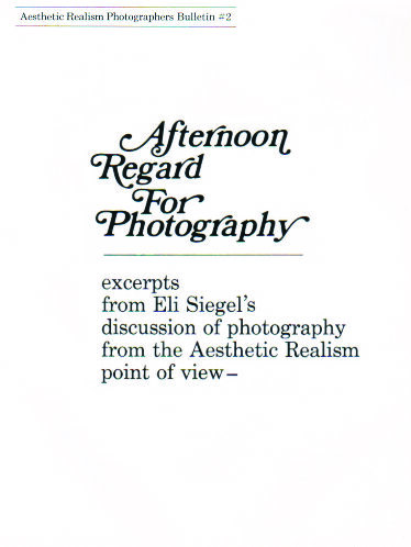 Afternoon Regard for Photography by Eli Siegel